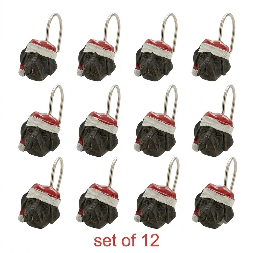Christmas Black Lab Santa Hat Shower Curtain Hooks Set of 12 Holiday Decor